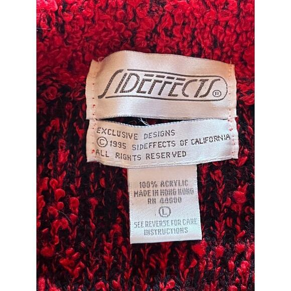 Vintage Sideffects Knitted Duster Sweater Womens L Open Cardigan Red & Black - Picture 5 of 8